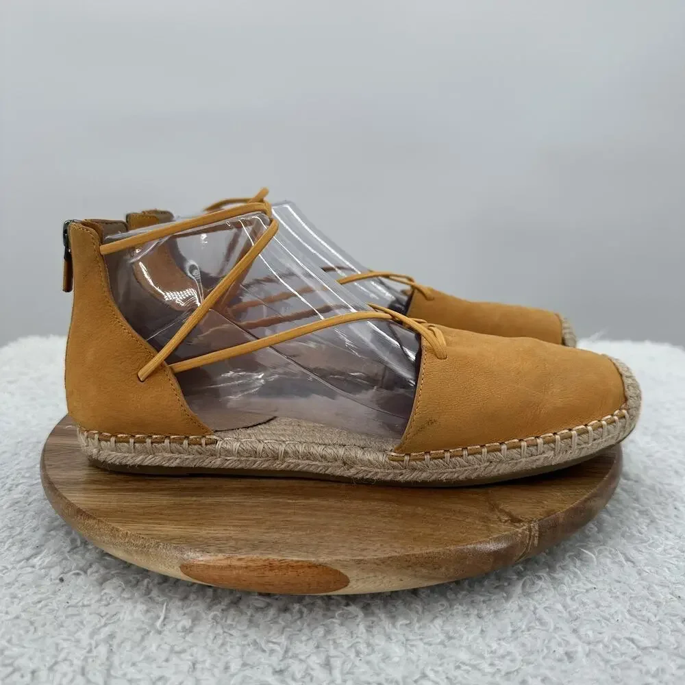 Eileen Fisher‎ Shoe Womens 8 Yellow Tan Suede Leather Elastic Flat Espadrilles